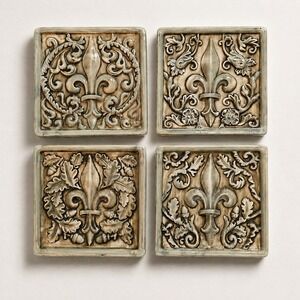 Biltmore Fleur De Lis Mini-Plates Set Of 4 French Country Luxe Ceramic Decor Set